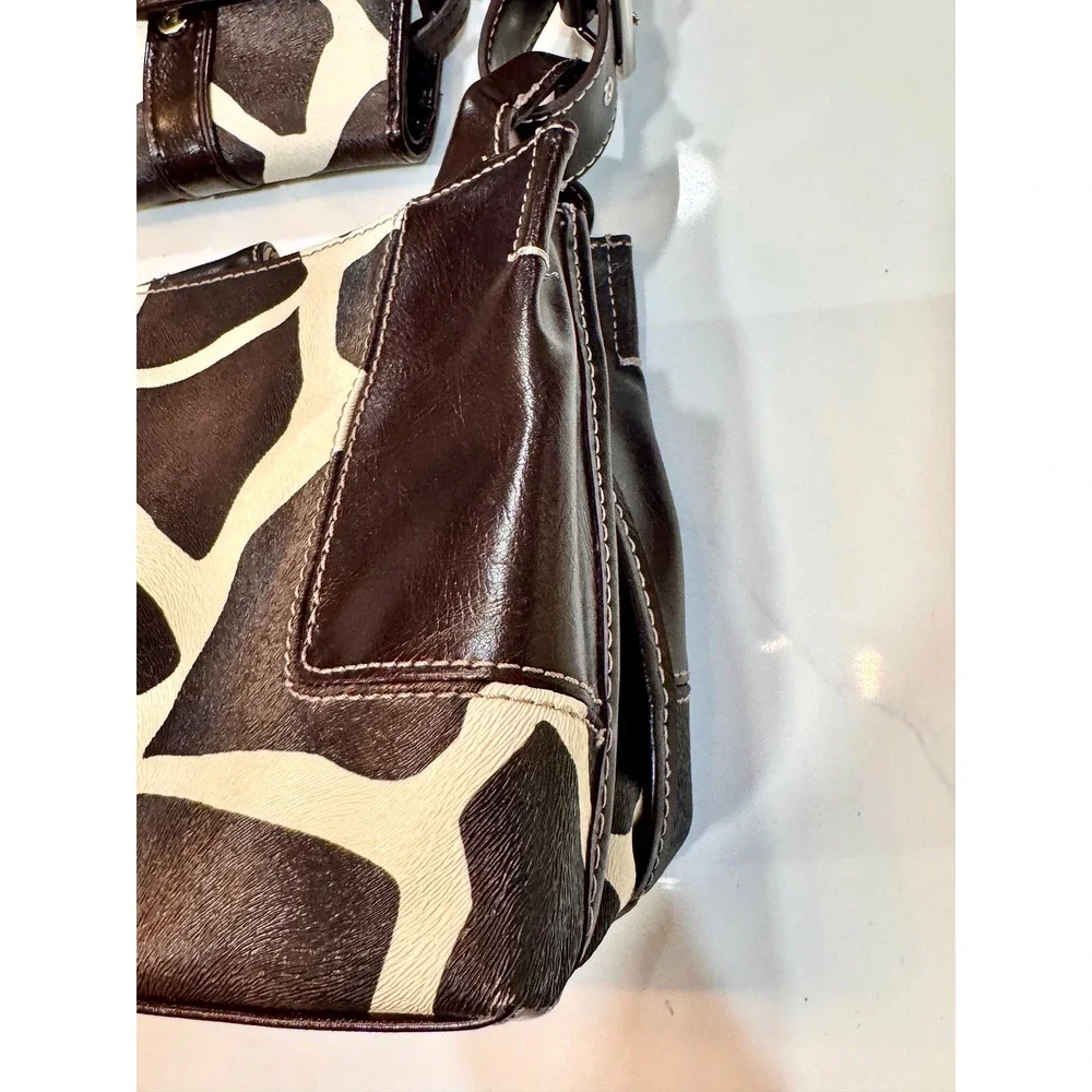 Nine & Co Giraffe Print Handbag and Wallet Set Brown Cream Y2K Vintage Purse - Picture 4 of 16